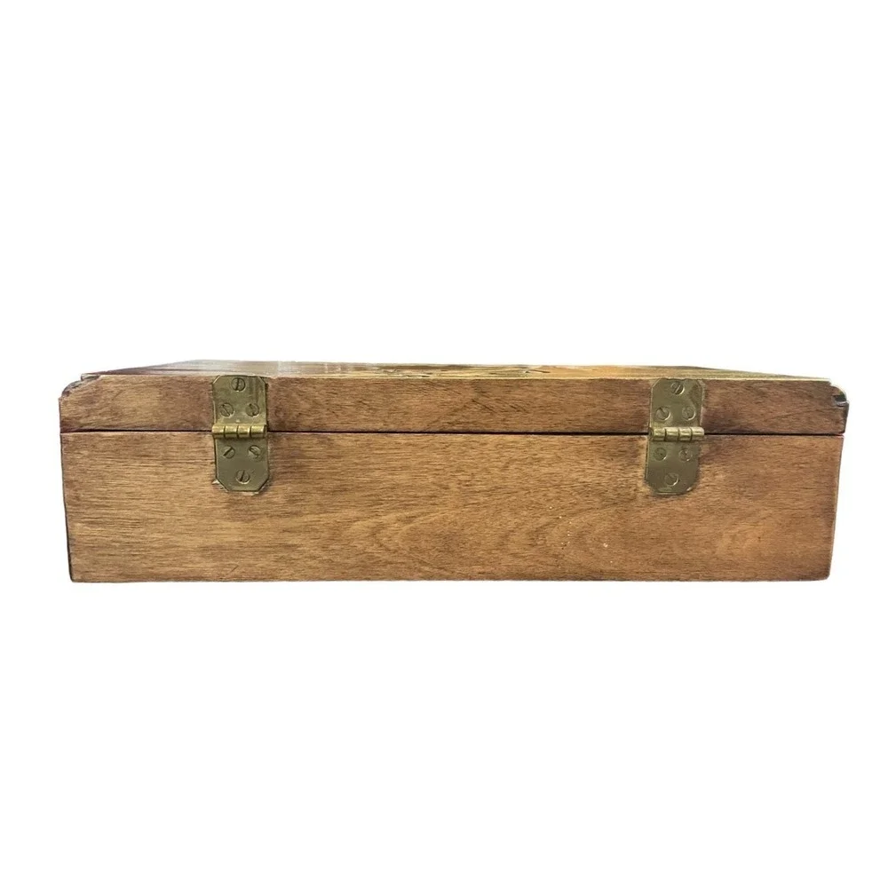 Vintage Rustic Wooden Jewelry Box Hand Carved‎ Floral Farmhouse Trinket 12
